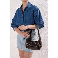 WOVCOR Women's Studded Suede Hobo Shoulder Bag in Dark Brown