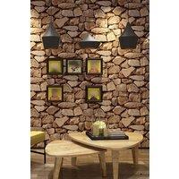 Living and Home 9.5M x 53Cm Rustic Stone Brick Textured Wallpaper Roll in Brown | Size: 9.5M x 53 cm