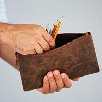Paper High Buffalo Leather Zipped Pouch in Brown