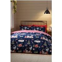 Catherine Lansfield Christmas Ski Village Duvet Cover Set in Blue | Size: King