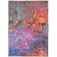 Kukoon Pink & Teal Multi Colour Abstract Maximalist Living Room Area Rug | Size: 80 cm x 150 cm