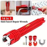 NESTLUNE 14 IN 1 Faucet Sink Wrench plumbing Tool Pipe Tap in Red | Size: 10000mm x 520mm