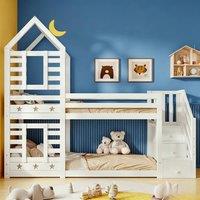 Rolipo White Solid Pine Kids Cabin Bed with Storage & Window 3FT