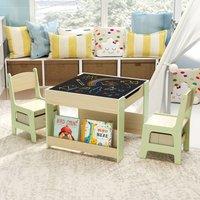 Costway Kids Table & Chairs Set 4 in 1 Toddler Activity Table Playroom in Green