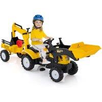 Costway 3 in 1 Kids Ride On Excavator Pedal car Bulldozer Tractor w/ Trailer in Yellow
