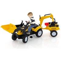 Gymax 3 in1 Kids Ride On Excavator 6-Wheel Pedal Car With Detachable Trailer in Yellow