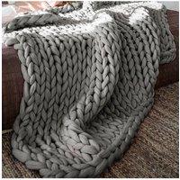 H&O Direct Chunky Knit Throw Blanket Handwoven Home Decor in Grey | Size: 120 cm x 150 cm