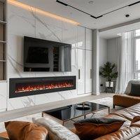 Valuxhome 152cm Recessed/Wall Electric Fireplace 13 Colors Timer1500W(60x18x6in) in Black | Size: 152 cm x 45 cm x 15 cm