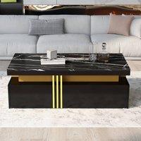 Rolipo Modern Black Marble Pattern Coffee Table with 2 Storage Drawers | Size: 1 Pack