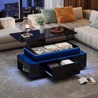 Rolipo Black High Gloss Lift Top Coffee Table with LED Lights & Storage | Size: 1 Pack