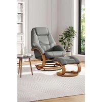 Living and Home Contemporary Leather Soft Recliner with Footstool in Grey
