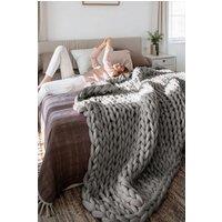 Living and Home 120cm L x 150cm W Chunky Knit Blanket Home Decor Bed Blanket in Grey | Size: 120 cm x 150 cm