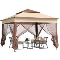 Rolipo 3x3m Pop Up Gazebo Double Roof with Netting, Khaki
