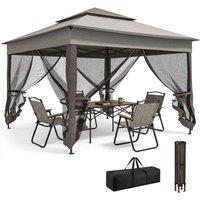 Rolipo 3.25 x 3.25m Deluxe Metal Gazebo, with Curtains - Brown & Grey in Light Grey