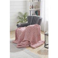 Living and Home Chunky Knit Throw Blanket 120x150cm in Baby Pink | Size: 120x150 cm