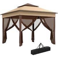 Rolipo 3x3m Pop Up Gazebo with Netting & Carry Bag, Beige in Brown