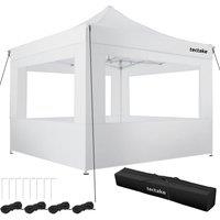 tectake 3x3m Foldable Aluminum Garden Pavilion with 4 Side Panels in White | Size: Large