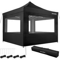 tectake 3x3m Foldable Aluminum Garden Pavilion with 4 Side Panels in Black | Size: Large