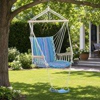 STILVORA Hanging Hammock Chair with Wooden Support Bar in Blue