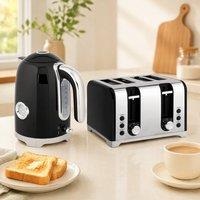 STILVORA Kettle & Toaster Set with 4-Slice Toaster in Black