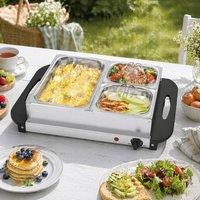 STILVORA Electric Buffet Server with 3 Trays & Warming Plate in Silver