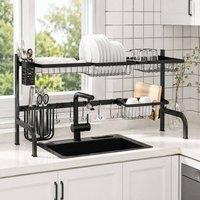 STILVORA 2 Tier Over Sink Dish Drying Rack Adjustable Black