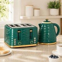 STILVORA Kettle & Toaster Set with 4 Slots in Green