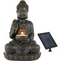 Gardenwize Solar Meditating Buddha Water Feature with Battery Back-up in Dark Brown