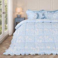 OHS Bows Frill Edge Coverless 7.5 Tog Duvet Set with Pillowcase in Blue | Size: Double