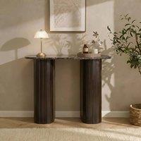 OHS Madison Console Table Marble Effect Ribbed Display Desk in Dark Brown