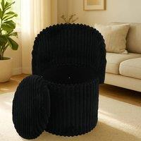 GAVENO CAVAILIA 3 In 1 Harp Ribbed Ottoman Storage Stool in Black | Size: 1 Seater