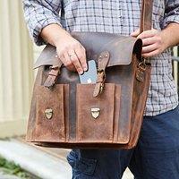 Paper High Brown Buffalo Leather Satchel Style Briefcase