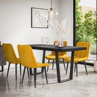 More4Homes Aria Dining Table & Chairs - Black Table Top w Black Legs + Nova Velvet Dining Chair Set Of 6 in Mustard