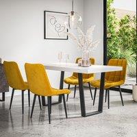 More4Homes Aria Dining Table & Chairs - White Marble Effect Table Top w Black Legs + Nova Velvet Dining Chair Set Of 6 in Mustard