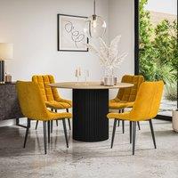 More4Homes Arlo Oak Table Top W Black Legs + Nova Velvet Dining Chair Set Of 6 in Mustard