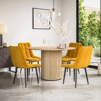 More4Homes Arlo Oak Table Top W Oak Legs + Nova Velvet Dining Chair Set Of 6 in Mustard