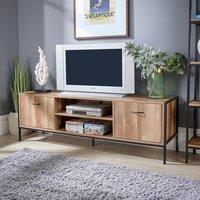 Home Source TV Unit Media Stand Storage Cabinet 2 Door Cupboard Shelf Storage in Natural