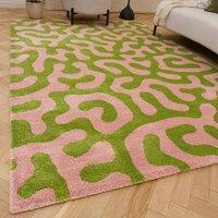 THE RUGS Joli Abstract Pattern Soft & Dense Pile Living Room & Bedroom Rug in Olive | Size: 80 cm x 150 cm