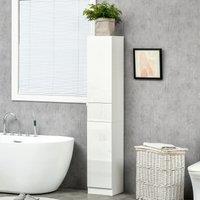 Kleankin Modern High Gloss Tall Bathroom Cabinet with Adjustable Shelves in White