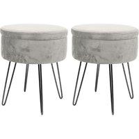 Harbour Housewares Round Velvet Storage Footstools - H45 x D36cm - Black Legs - Pack of 2 in Grey
