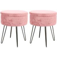 Harbour Housewares Round Velvet Storage Footstools - H45 x D36cm - Black Legs - Pack of 2 in Pink