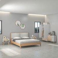 HOMCOM Wardrobe w/ Hanging Rod 1 Side Cabinet 2 Bedside Tables w/ Storage in Natural