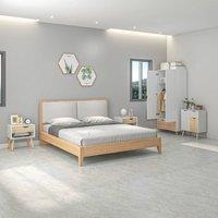 HOMCOM Wardrobe with Hanging Rail Bedside Tables Floor Cabinet with Storage in Natural