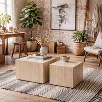 Wyld Haus Munkebo Set of 2 Square Coffee Tables Light Travertine Finish in Natural