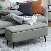 HOMCOM Storage Ottoman Bench, Linen Fabric Footstool with Steel Legs in Light Grey
