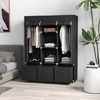 HOMCOM Large Fabric Wardrobe Closet 2 Rails, 5 Shelves 3 Drawers, Black