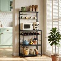 HOMCOM Freestanding Shelving Unit with 6 Hooks & Wine Rack, Black