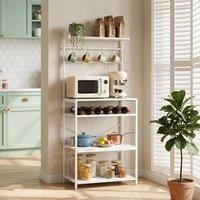 HOMCOM Freestanding Shelving Unit with 6 Hooks & Wine Rack, White