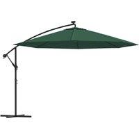 Berkfield Home Cantilever Umbrella with LED Lights & Metal Pole 350 cm Green