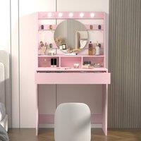 KEEPREAPER Stylish Dressing Table with Lights & Adjustable Lighting Colours in Pink
